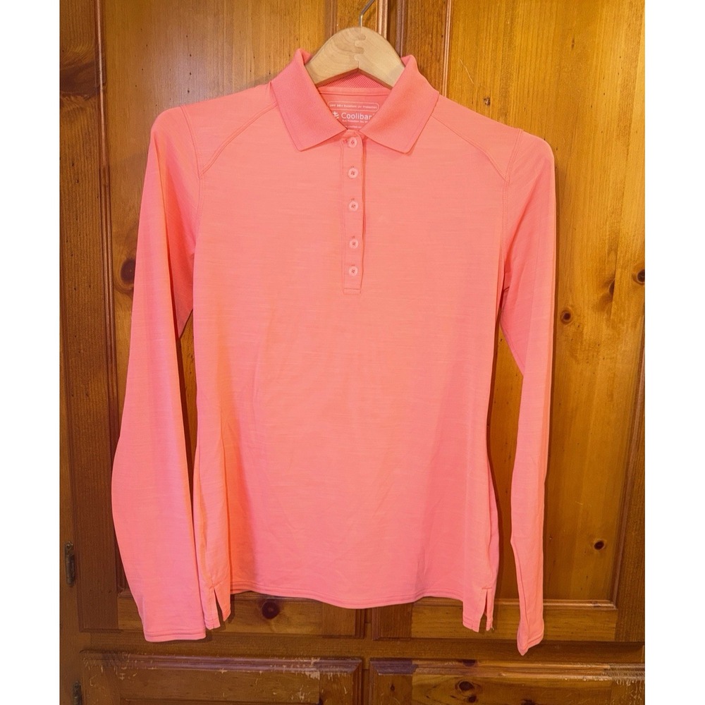 Coolibar Long Sleeve Polo Shirt Top UPF 50+ Women's S Coral UV Sun Beach Active